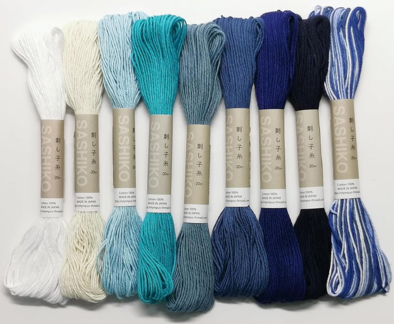 Olympus Sashiko Thread 20m(21.8yds) Bundles 100% Cotton (White and Blue 9Colors), OS-20M - Image 1